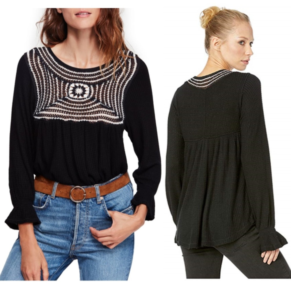 Free People Soul Mate Crochet Knit Sweater